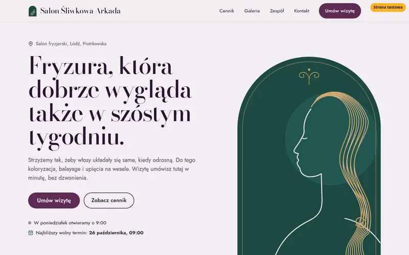Strona testowa: salon fryzjerski, Salon Śliwkowa Arkada