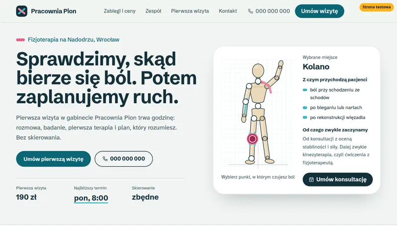 Strona testowa: gabinet fizjoterapii, Pracownia Pion