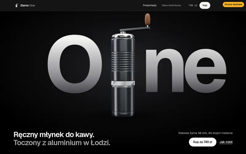 Strona testowa: strona produktowa młynka do kawy z modelem 3D