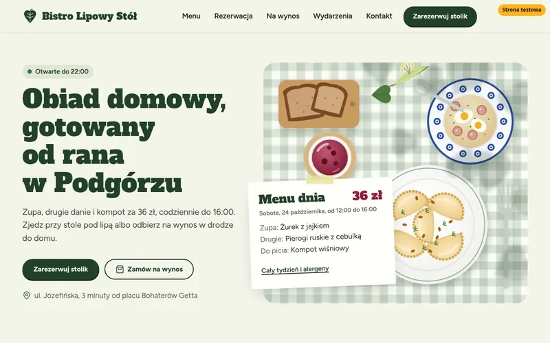 Strona testowa: restauracja, Bistro Lipowy Stół